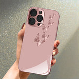 Pink Butterfly Pattern Pink Metallic Tempered Glass Phone Case For iPhone