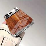 Solid Wood Texture Pattern Tempered Glass Phone Case For iPhone