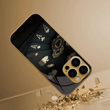 Black Card Gold Symbol Pattern Gold Metallic Paint Glass Phone Case For iPhone