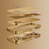 Crystal Gold Lion Pattern Gold Metallic Paint Glass Phone Case For iPhone