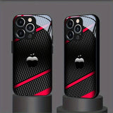 Black Carbon Fiber For Apple Pattern Tempered Glass Case For iPhone