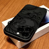 Linear Dragon Pattern Black Handy Window Phone Case For iPhone