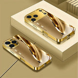 Gold Luxury Metal Curve Pattern Electroplating Glass Phone Case For iPhone