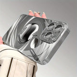 Stylish Silvery For Apple Pattern Glass Electroplated Phone Case For iPhone