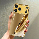 Gold Luxury Metal Curve Pattern Electroplating Glass Phone Case For iPhone