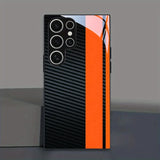 Black Orange Carbon Fiber Patterned Glass Phone Case Suitable For Samsung