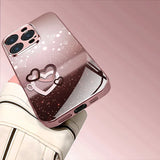 Love  Heart Pattern Pink and Black Gradient Tempered Glass Phone Case  For iPhone