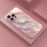 Advanced Marble Pattern Pink Metallic Paint Glass Hard Phone Case For iPhone