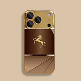 Cool Golden Horse Pattern Metallic Paint Glass Phone Case For iPhone