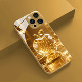 Fashion Gold Crystal For Apple Pattern Metallic Paint Glass Case For iPhone 18 17 16 15 14 13 12 11 Pro Max Plus 17Air 16E Cover