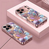 Colorful Lily Pattern Metallic Tempered Glass Phone Case For iPhone