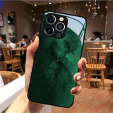 Dark Green Starry Sky Pattern Tempered Glass Black Phone Case For iPhone