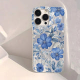 Blue Peach Flower Glitter Shiny Case For iPhone