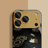 Black Card Gold Symbol Pattern Gold Metallic Paint Glass Phone Case For iPhone