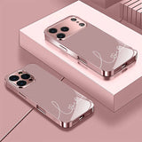 White Love Pattern Pink Metallic Tempered Glass Phone Case For iPhone