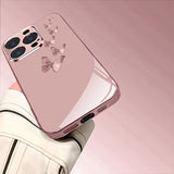 Pink Butterfly Pattern Pink Metallic Tempered Glass Phone Case For iPhone