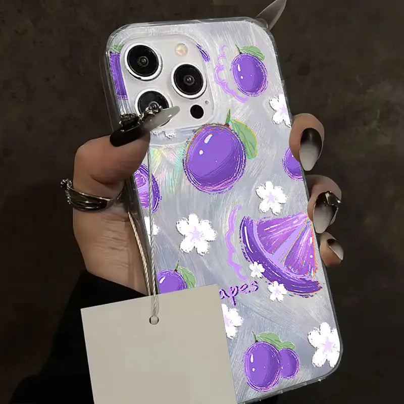 Blue Peach Flower Glitter Shiny Case For iPhone
