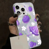 Blue Peach Flower Glitter Shiny Case For iPhone