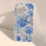 Blue Peach Flower Glitter Shiny Case For iPhone