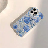 Blue Peach Flower Glitter Shiny Case For iPhone