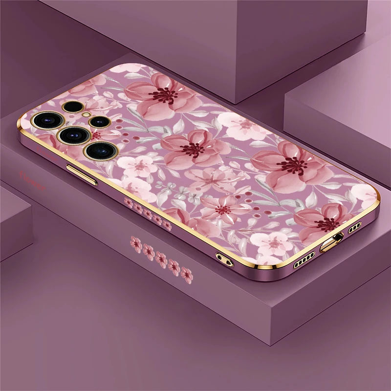 Plating Flower Pattern Phone Case For Samsung
