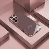 Pink Heart Line New Electroplated Rose Golden Full Coverage Tempered Glass Phone Case for iPhone