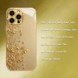 Newly Designed Gold Branch Flower Pattern Electroplated Glass Phone Case for iPhone