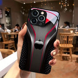 Red Carbon Fiber For Apple Pattern Tempered Glass Black Case For iPhone