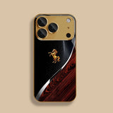Golden Horse Pattern Gold Metallic Paint Glass Phone Case For iPhone