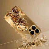 Crystal Gold Lion Pattern Gold Metallic Paint Glass Phone Case For iPhone