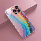 Rainbow Gradient Pattern Pink Metallic Tempered Glass Phone Case For iPhone