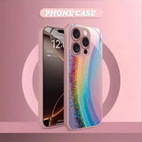 Rainbow Gradient Pattern Pink Metallic Tempered Glass Phone Case For iPhone