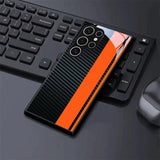 Black Orange Carbon Fiber Patterned Glass Phone Case Suitable For Samsung