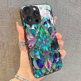 Retro Gothic Style Colorful Floral Tempered Glass Phone Case For iPhone