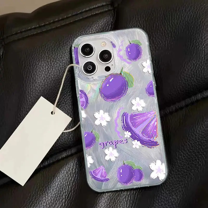 Blue Peach Flower Glitter Shiny Case For iPhone