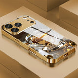 Transparent Golden  Tempered Glass Phone Case For iPhone