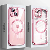 Luxury Plating Pink Clear Magnetic Wireless Charging Case For iPhone