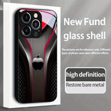 Red Carbon Fiber For Apple Pattern Tempered Glass Black Case For iPhone