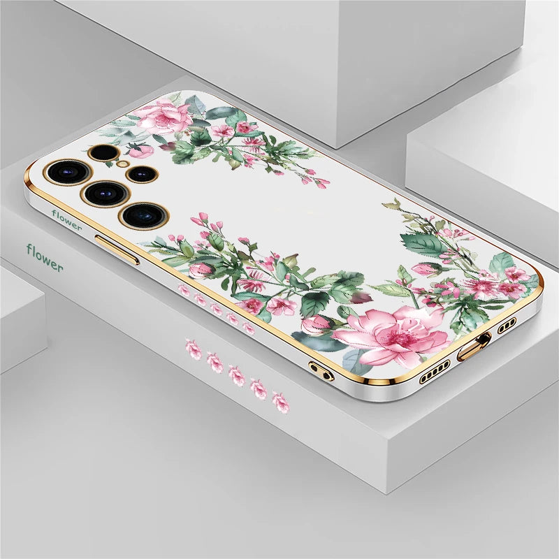 Flower Printing TPU Soft Plating Phone Case For Samsung