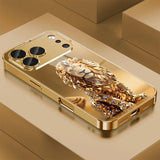 Crystal Gold Lion Pattern Gold Metallic Paint Glass Phone Case For iPhone