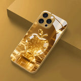 Fashion Gold Crystal For Apple Pattern Metallic Paint Glass Case For iPhone 18 17 16 15 14 13 12 11 Pro Max Plus 17Air 16E Cover