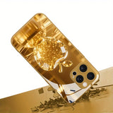 Fashion Gold Crystal For Apple Pattern Metallic Paint Glass Case For iPhone 18 17 16 15 14 13 12 11 Pro Max Plus 17Air 16E Cover