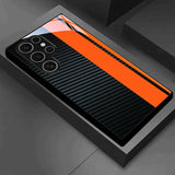 Black Orange Carbon Fiber Patterned Glass Phone Case Suitable For Samsung