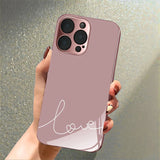 White Love Pattern Pink Metallic Tempered Glass Phone Case For iPhone
