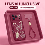 Retro Butterfly Pattern Lanyard  Soft Wrist Strap Cover Phone Case For iPhone