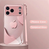 Luxury Light Pink For Apple Pattern Metallic Paint Glass Phone Case For iPhone