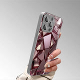 Rose Golden Shimmering Geometric Pattern Electroplated Glass Case For iPhone