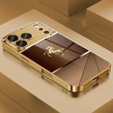 Cool Golden Horse Pattern Metallic Paint Glass Phone Case For iPhone