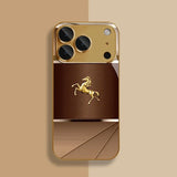 Cool Golden Horse Pattern Metallic Paint Glass Phone Case For iPhone