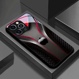Red Carbon Fiber For Apple Pattern Tempered Glass Black Case For iPhone